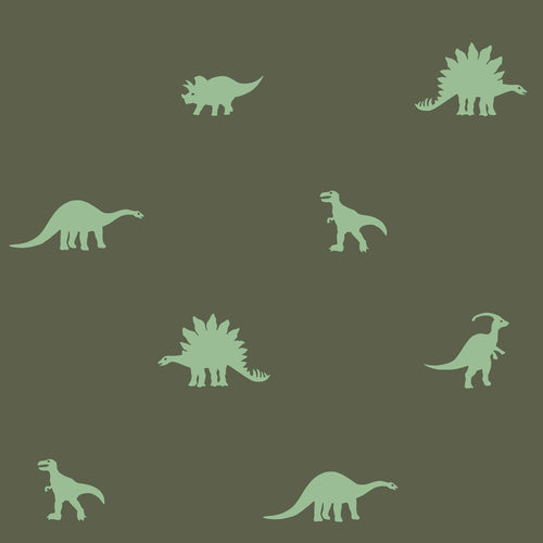 ESTAhome behang dinosaurussen donkergroen - 50 x 900 cm - 131802