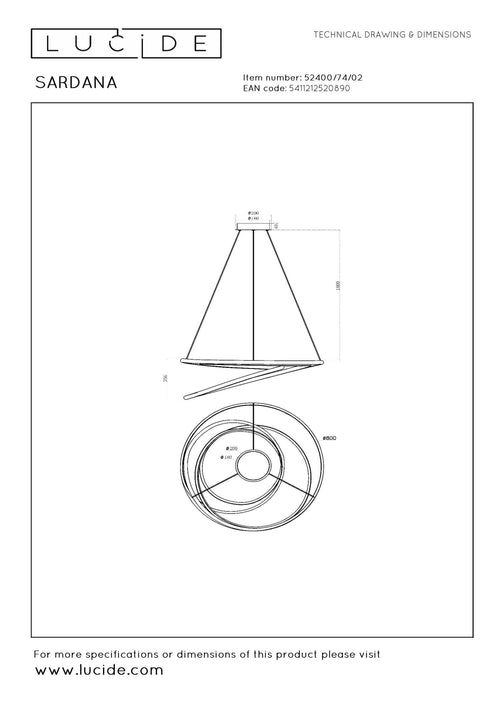 Lucide hanglamp SARDANA - Geïntegreerde LED - Mat Goud / Messing - vtwonen shop