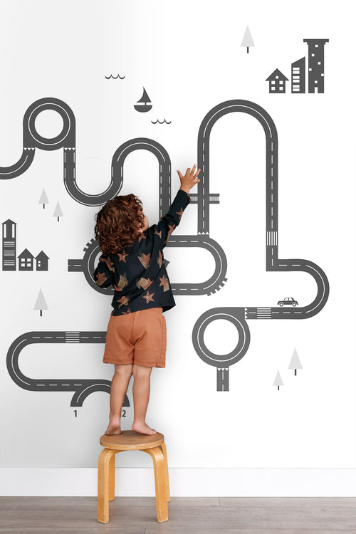 ESTAhome fotobehang getekende straat zwart en wit - 139.5 x 279 cm - 158836 - vtwonen shop