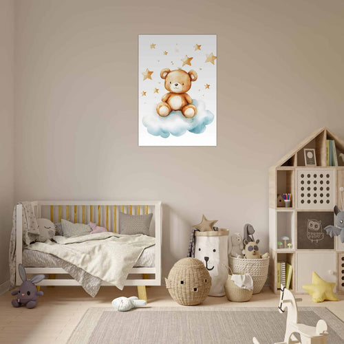 Artfulprints Poster Knuffelbeer in de sterren   - A4 21x29.7 cm - Bruin