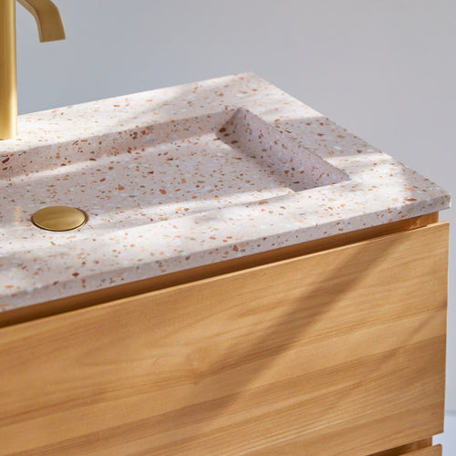 Tikamoon Badkamermeubel van massief teakhout en roze premium terrazzo 80 cm - Roze
