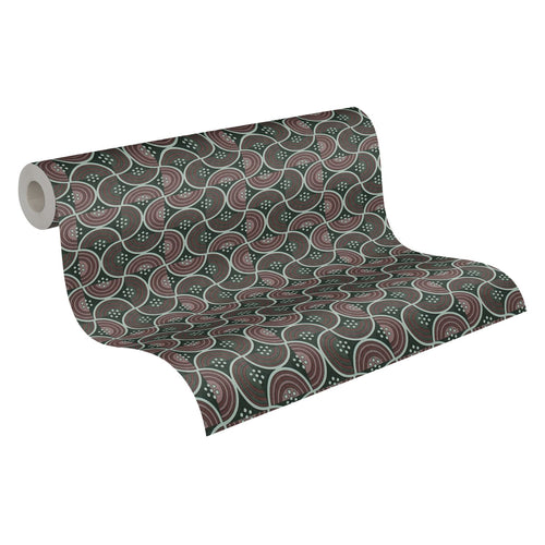 Livingwalls behang grafisch motief rood, groen en zwart - 53 cm x 10.05 m - AS-390611