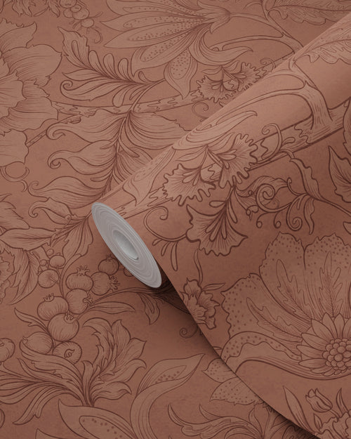 ESTAhome behang bloemmotief terracotta - 50 x 900 cm - 131854