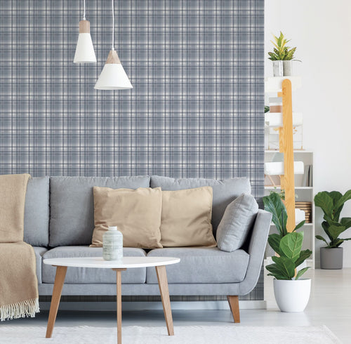 Sanders & Sanders behang ruiten donkerblauw - 53 cm x 10.05 m - 640712