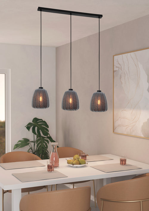 EGLO hanglamp Barlaston - e27 - 88 cm - zwart/grijs - uitwasbaar textiel