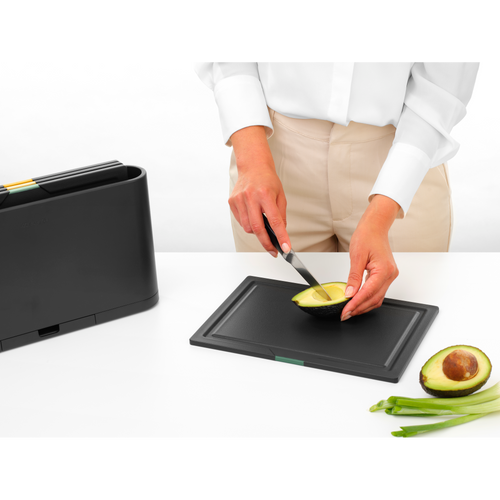 Brabantia Tasty+ Snijplanken set plus houder, 4-delig (voor groenten, brood, vlees en vis) - Dark Grey