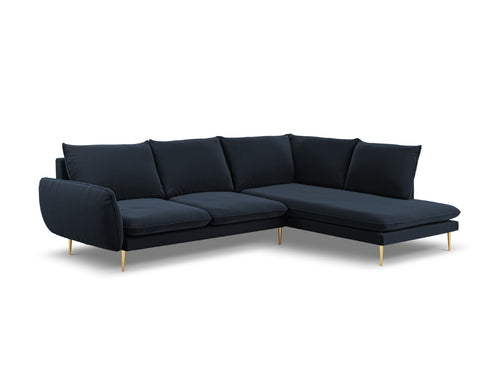 Cosmopolitan Design rechter hoekbank Vienna 6-zits, flueel, donkerblauw - 185x275x95cm
