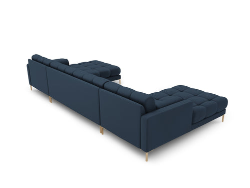 Cosmopolitan Design Panoramische bank Bali 7-zits, structurele stof, blauw - 185x383x75cm
