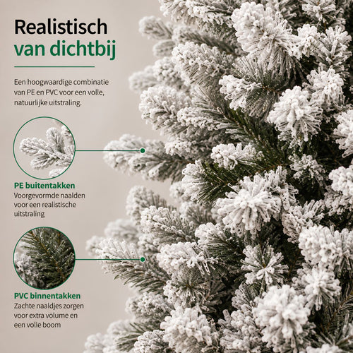 Black Box Trees Harma Pilaarvorm Kerstboom - Kunstboom met Besneeuwde Afwerking - Kerstversiering voor Binnen - Smal Model met 989 Takken - H230 x Ø69