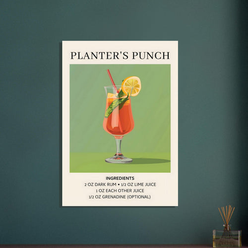 Artfulprints Poster met Lijst Planter's Punch cocktail - Ingrediënten   - 70x100 cm - Groen