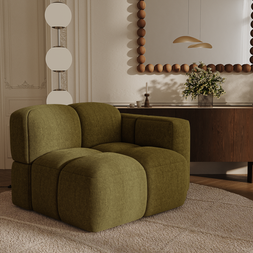 Premium Interiors - Rechthoekige hoekmodule MOSS - getextureerd fluweel vintage groen 90cm