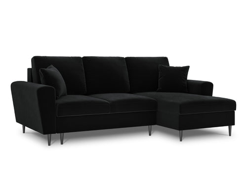Cosmopolitan Design Converteerbare hoekbank rechts met opbergdoos Kyoto 4-zits, flueel, zwart - 145x241x88cm