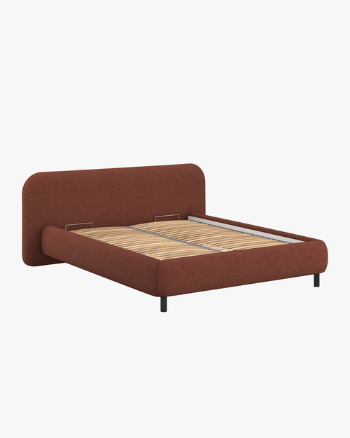 noo.ma Mumo gestoffeerd bed 180 x 200 cm - bouclé Brick Red, laag frame