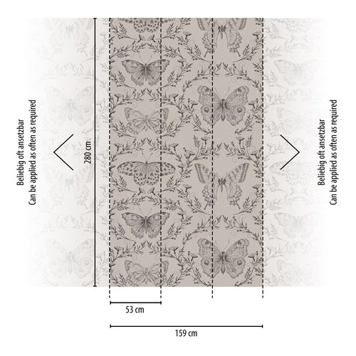 Livingwalls fotobehang vlinders grijs, vergrijsd beige en zwart - 159 x 280 cm - AS-392001