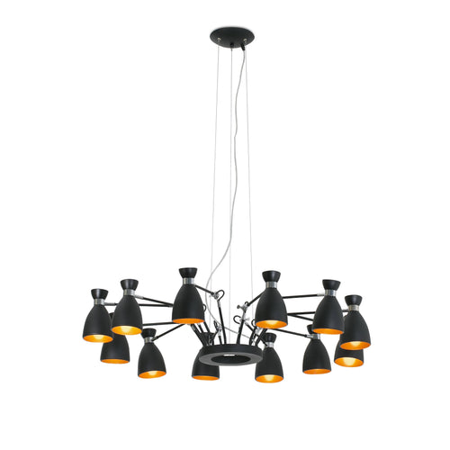 Faro Retro - 12 Light Multi-Arm Plafond Pendel Zwart, Goud, E14