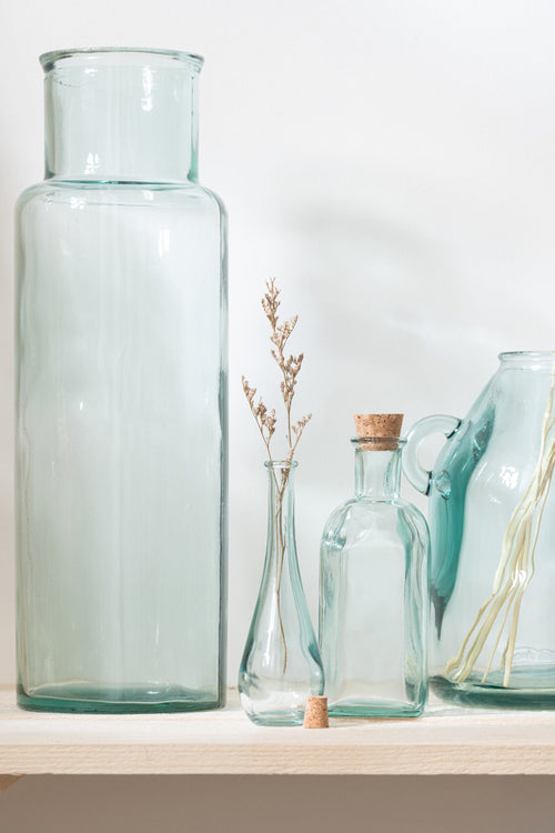 J-Line decoratie fles Werveling Rond Vierkant - glas - small - 3 stuks