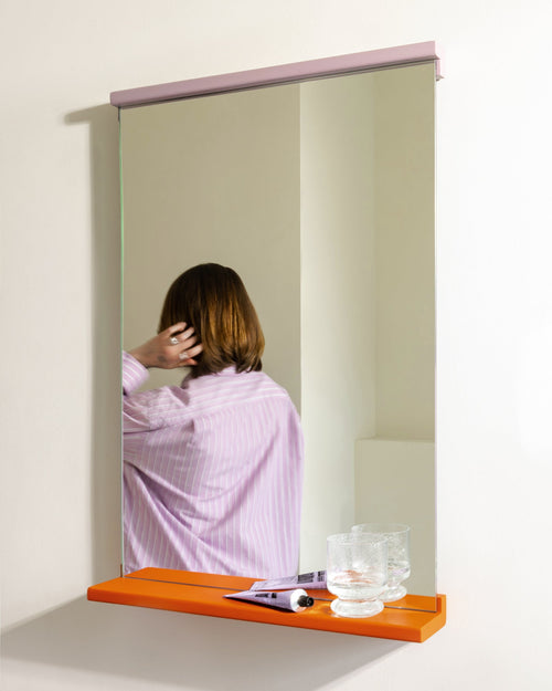 noo.ma Lun wandspiegel hout - 75 x 50 cm, Orange Peel & Pale Violet