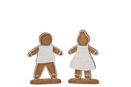 J-Line figuur Peperkoek - polyresin - wit/bruin - 2 stuks