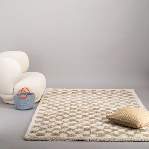 AFK Living vloerkleed Checkers - shaggy - beige - 160 x 213 cm