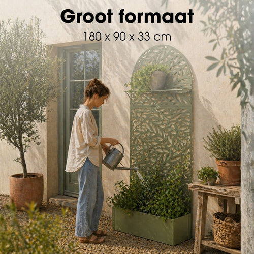 Mica Decorations Sapri Plantensteun - Plantenbak met Klimrek voor Klimplanten - Plantenstandaard Vrijstaand of tegen Muur - 90 x 33 x 180 cm - Groen