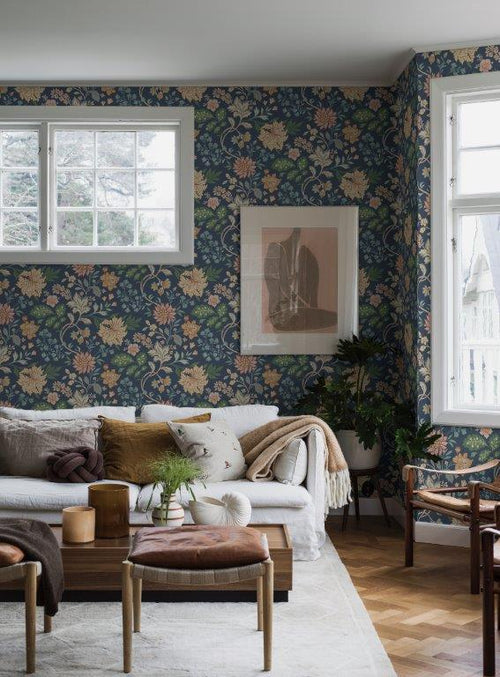 Borastapeter behang bloemen vergrijsd blauw - 53 cm x 10.05 m - 660995 - vtwonen shop