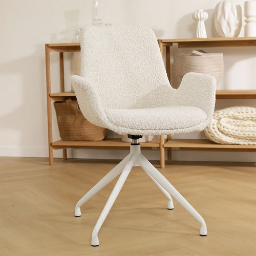 Nolon Nola-Eef Eetkamerstoel Bouclé Beige - Draaibaar Wit Onderstel - vtwonen shop