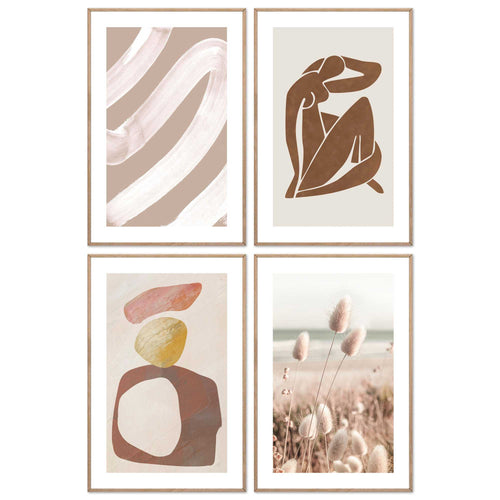 Reinders Aards & Abstract schilderijen set -  bruin - slaapkamer - 30x20cm