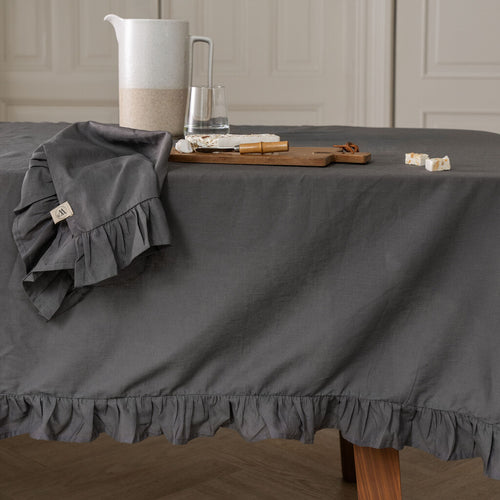 Walra - Tafellaken Lovely Linen Ruffles - 140x320 cm - Antraciet