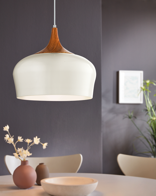 EGLO hanglamp Obregon - 1 lichts - ø350mm. - creme, eik - vtwonen shop