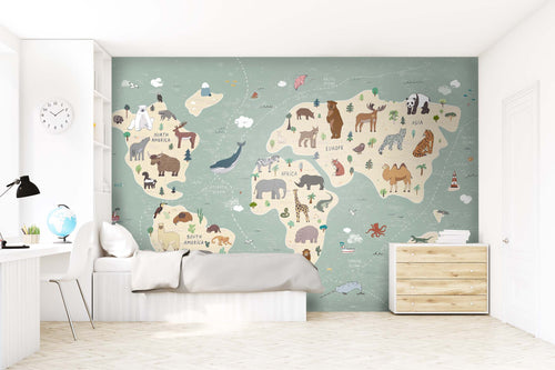 Sanders & Sanders fotobehang wereldkaart voor kinderen blauw 350 x 279 cm 950021