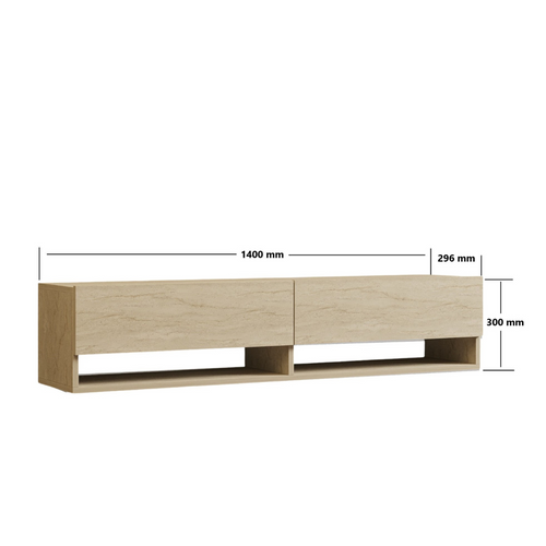 CALICOSY - Hangend tv-meubel met 2 klepdeuren ARGES - Beige - 30x141x31 cm