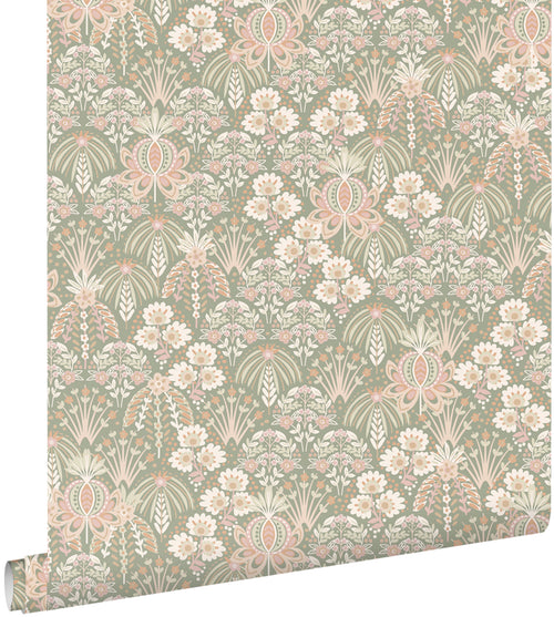 ESTAhome behang vintage bloemen in art nouveau stijl licht vergrijsd groen - 50 x 900 cm - 130969 - vtwonen shop