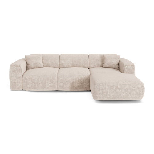 Sia Home - Hoekbank met slaapfunctie YUMA - gewaafd fluweel crème 283cm