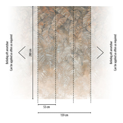 Livingwalls fotobehang tropische bladeren bruin, beige, crème en grijs - 159 x 280 cm - AS-392621