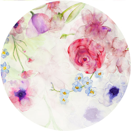 Sanders & Sanders zelfklevende behangcirkel bloem roze, paars en groen - Ø 125 cm - 611790