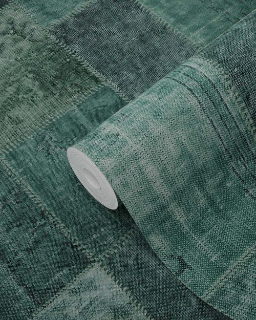 ESTAhome behang Marrakech kelim patchwork tapijt smaragdgroen - 53 cm x 10.05 m - 148652