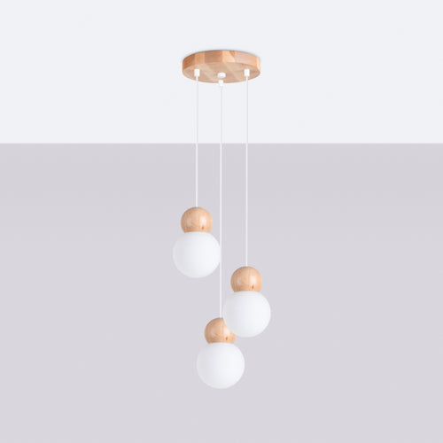 Sollux Lighting Hanglamp PEKKA 3P wit/natuurlijk hout - 31x31x124cm