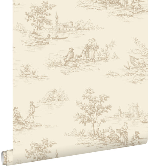 ESTAhome behang toile de jouy print lichtbeige - 50 x 900 cm - 139811 - vtwonen shop