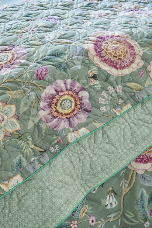 Pip Studio sprei Viva Las Flores Quilt - 180x260 cm - groen - vtwonen shop