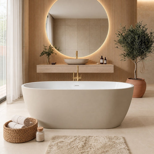 Badplaats Ligbad Bahia 170 x 75 x 58 cm – Vrijstaand Bad – Beige Mat