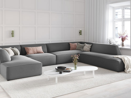 Micadoni Panoramische hoekbank rechts Ruby 7-zits, flueel, grijs - 273x366x69cm