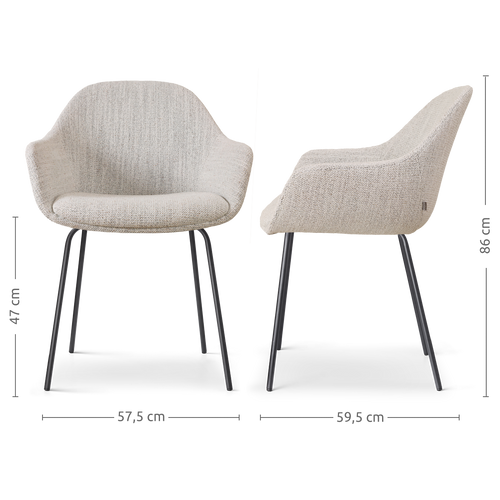 Nolon Nora-Mae Eetkamerstoel Beige Gemêleerd - Armleuning - Zwarte Poten