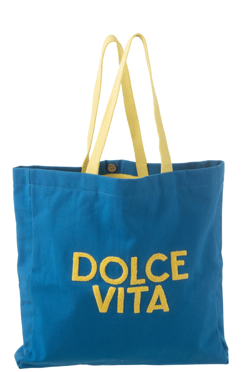 J-Line tas Dolce Vita - katoen - blauw/geel - vtwonen shop
