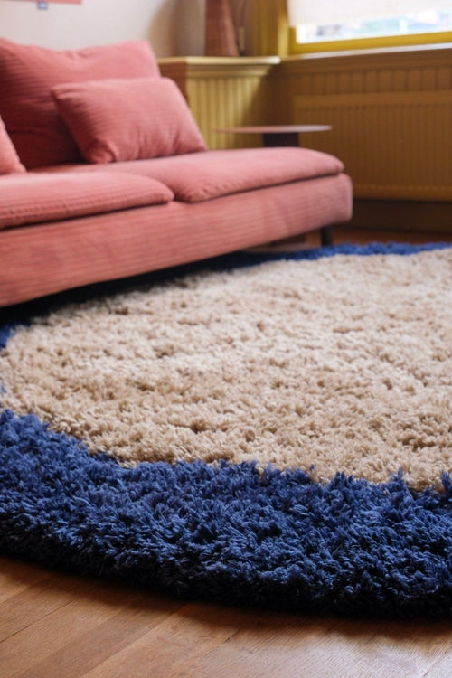 Interieur05 vloerkleed Pilo - hoogpolig - beige/blauw - Ø240 cm