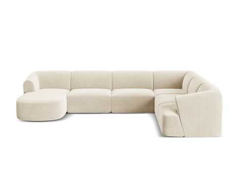 Cosmopolitan Design Modulaire panoramische hoekbank links Campi 7-zits, flueel lichtbeige - 255x330x70cm