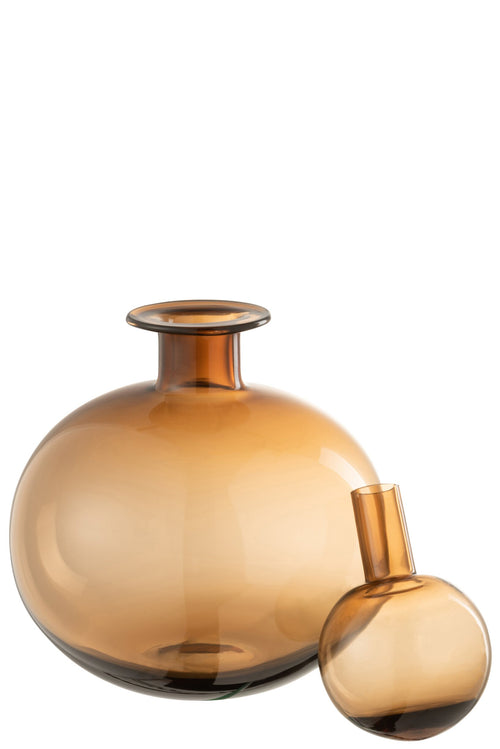J-Line decoratie Fles + Stop Effen Rond - glas - bruin
