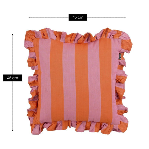 Mica Decorations Sierkussen met Streeppatroon - Vierkant Kussen van Katoen met Speelse Ruches - Decoratief Accessoire voor Bank, Bed of Fauteuil - 45