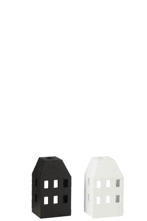 J-Line kandelaar Huis - cement - zwart/wit - 2 stuks