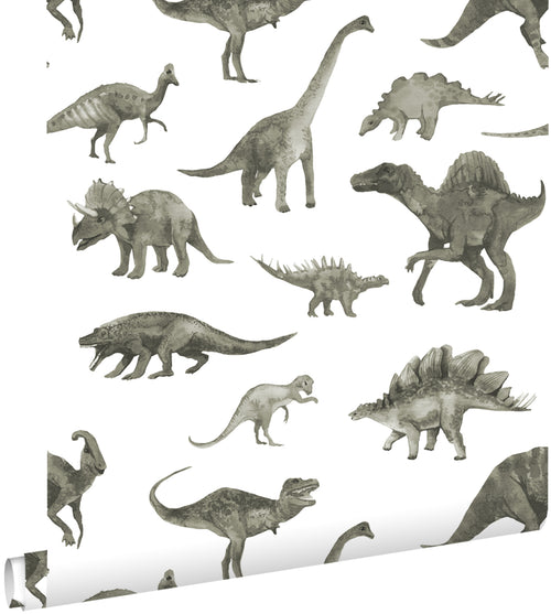 ESTAhome behang dinosaurussen groen grijs - 50 x 900 cm - 131199