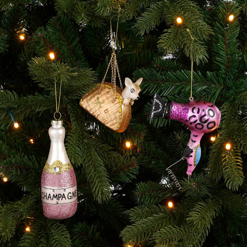 House of Seasons Kerst Ornament Handtas met Hond - L9 x B4 x H8 cm - Goud